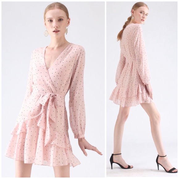 Chicwish Dresses & Skirts - Chicwish Dots My Heart Pink Wrap Dress XS NWT